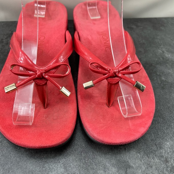 Vionic Bella II Women’s Red 6.5M Suede Patent Leather Toe Thong Bow Sandals - Picture 3 of 12